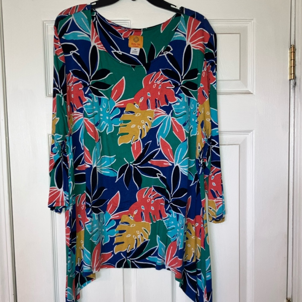 Ruby Rd. Blue Asymmetrical 3/4 Sleeve Tunic